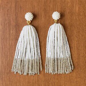 J.Crew White & Silver Beaded Tassel Statement Earrings Brand New!